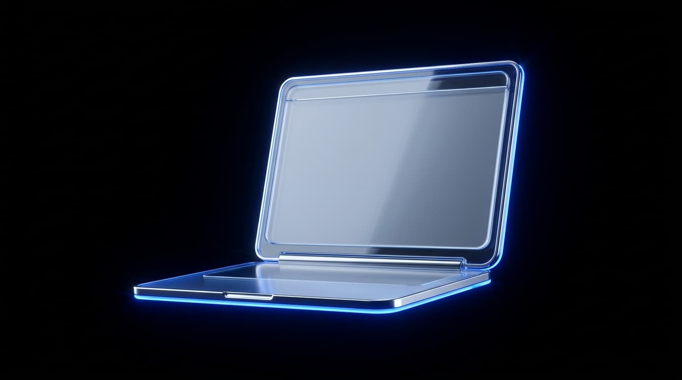 Laptop de vidrio con mockup de sitio web